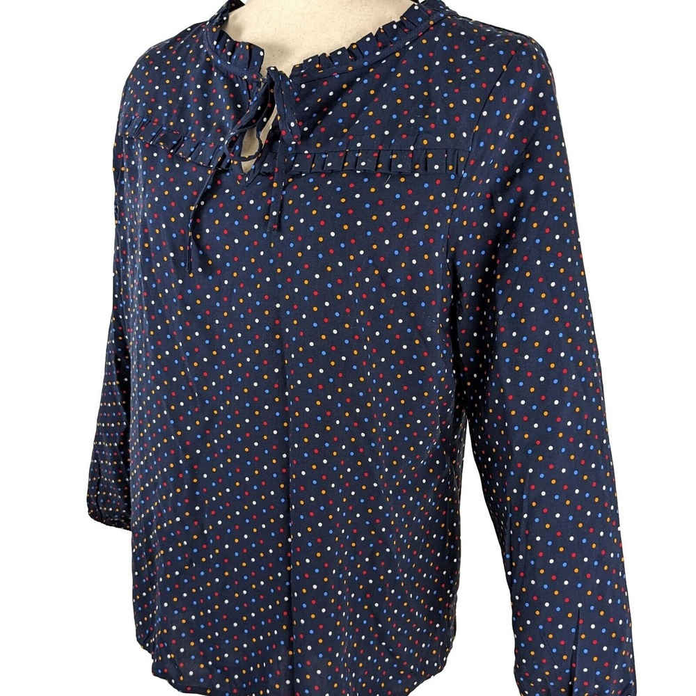Talbots Navy Blue 100% Rayon Women's PL Polka Dot Pullover Blouse Top
